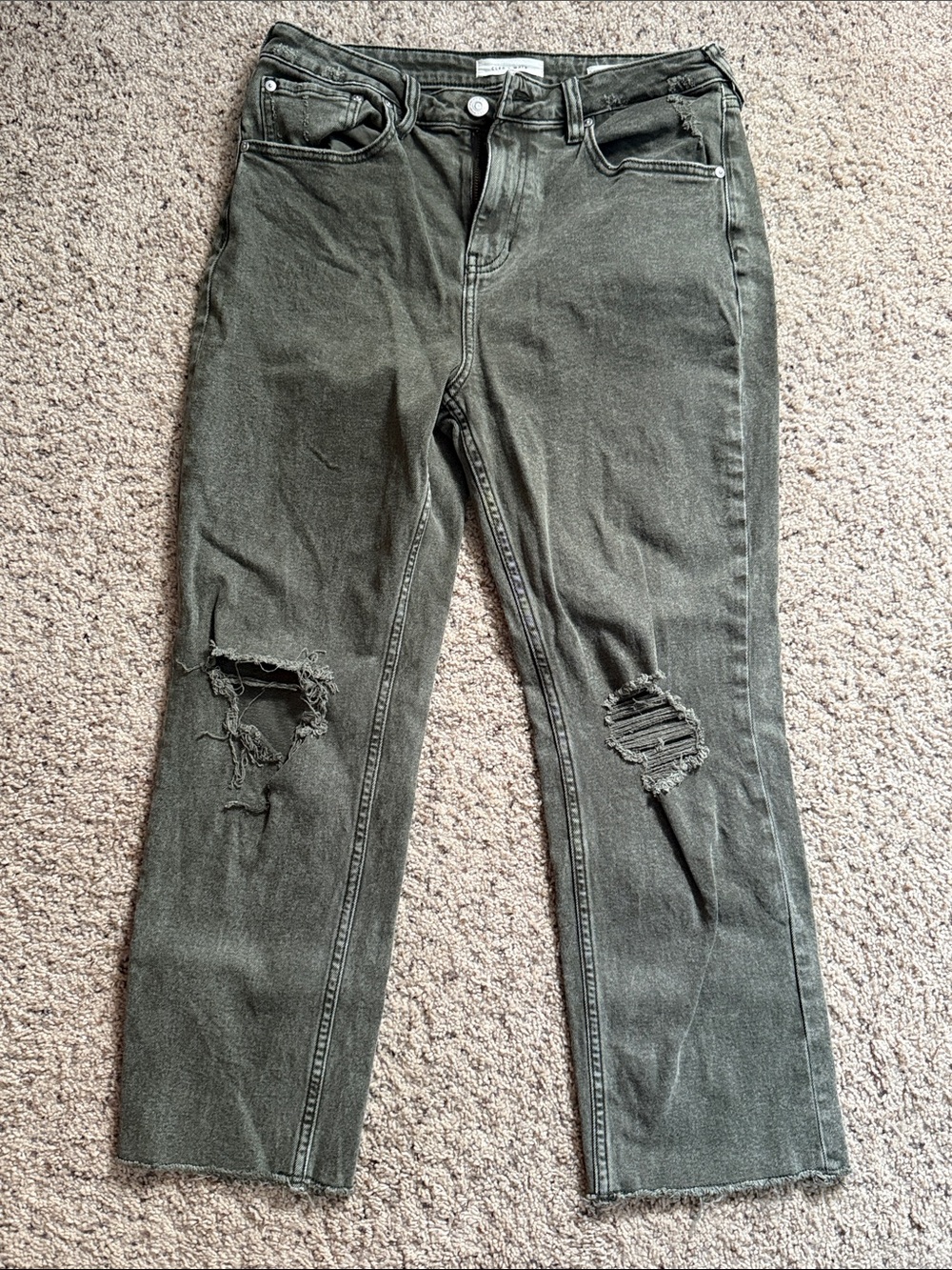Cropped Distressed Women's Jeans - Olive Green